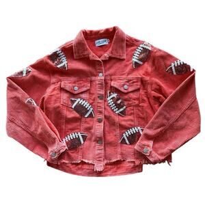 Women’s Live Love GameDay Orange Corduroy Football Sequin Button Shirt Medium
